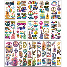 Guyode Pack of 20 Hippie Tattoo Face Bright Colours Flowers Tattoo Face Waterproof and Sun-Resistant Hippie Make-Up Children for Birthday Parties Family Celebrations Stage Performances