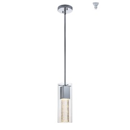 XiNBEi Lighting Pendant Lighting, Modern Mini Kitchen Hanging Pendant Light Chrome Finish with Square Bubble Glass & LED Bulb XB-P1110-SQ