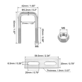 PATIKIL M6x30x50mm Square U-Bolts Kit, 2Set 304 Stainless Steel Square U Shaped Bolts Replacement Parts with Frame Plates and Nuts for Ski Board Sailboat Trailer