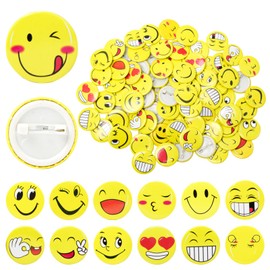 Pilikoll 30 mm Mini Smile Face Button Pins Yellow Smiley Face Badge Smiley Badge Smiley Brooch Pin for Clothes Hats Backpacks Decorations (Random), Metal