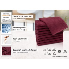 ZOLLNER Set of 10 Guest Towels 30 x 50 cm Cotton Bordeaux