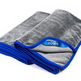 SHSCLY Microfiber Car Wash Towel, Super Absorbent Drying Cloth with Extra Water Absorbent, Thick Twist Pile, Large, Blue Rim, 29.1 x 33.1 inches (74 x 84 cm), Pack of 2