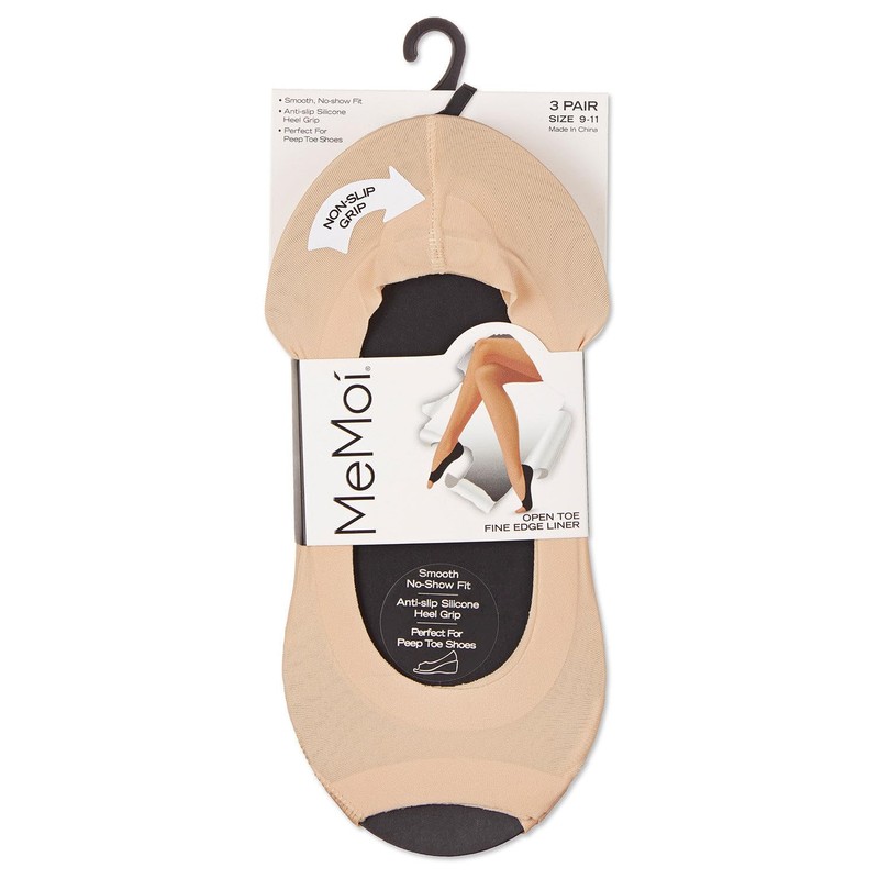 MeMoi Open Toe Fine Edge Liner 3 Pack Tan One