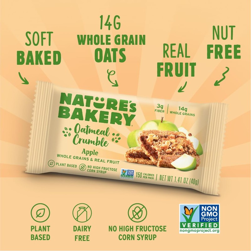 Nature's Bakery Oatmeal Crumble Apple Bars, 1.41 Oz, 6 Ct