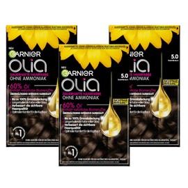 Garnier Olia 5 Velvet Brown Permanent Hair Colour without Ammonia, with Nourishing Natural Oils, Full Grey Hair Coverage, Permanent Colouration - 3 x 1 Piece