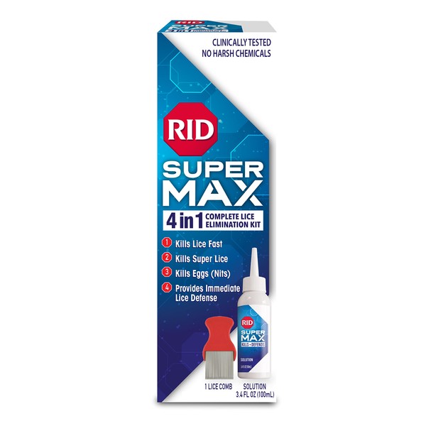 RID Super Max 4-in-1 Lice Removal Treatment Kit, Kills Super Lice & Eggs + Immediate Lice Defense, Pesticide-Free, Includes Nit Removal Comb