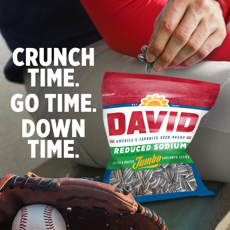 DAVID Roasted and Salted Reduced Sodium Sunflower Seeds, Original Flavor,