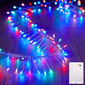 Battery Operated Fairy Lights, 10Feet 120LEDs Firecracker String Lights Waterproof Silver Wire Starry Firefly Lights for DIY Wreath Home Weeding Indoor Outdoor Christmas Decorations, Multicolor