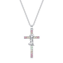 VEEHOO Cross Necklace Baptism Gifts,Shiny Colorful Religious Christening Cross Necklace First Communion Gifts
