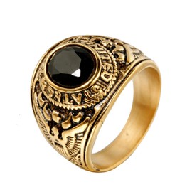 Rings for Men, Anillos para Hombre, Black Red Diamond Rings, Stainless Steel Rings Golden Blue Diamond Signet Rings for Men, Vintage Thumb Ring for Father Jewelry Gift (7, Gold Black Diamond), 7, Titanium Stainless Steel, Agate