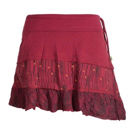 Vishes - Alternative Clothing - Asymmetrical Women's Cotton Skirt with Ruffle Pockets and Flowers, darkred