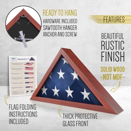 HBCY Creations Flag Display Case for 5' x 9.5' American Veteran Burial Flag Solid Wood Cherry Finish Frame with Glass Front with Wall Mount or Standing Display, Flag Box Display Case for Burial Flag
