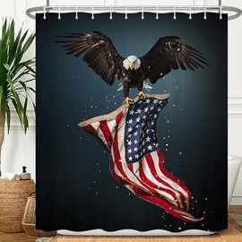 Viajar - Cortina de ducha con bandera americana, 4 de julio, águila calva, día de la independencia, diseño patriótico con ganchos, 72 x 78 pulgadas, azul