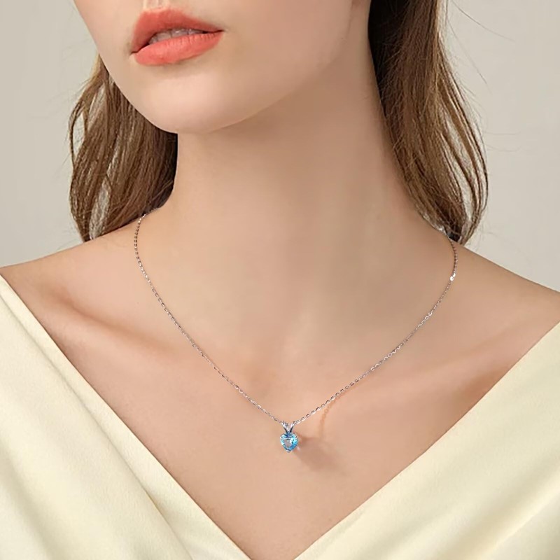 TINGN 925 Sterling Silver Heart Birthstone Necklace for Women, 12