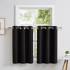 Warm Home Designs Par de Cocina Negras, de 76 cm de Ancho por 91 cm de Alto Cada una. Los Niveles de Café Son Excelentes como Cortinas Cortas, Niveles de Cocina, Cortinas de Baño. N Black Tiers 36