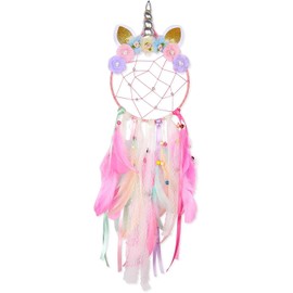 Unicorn Dream Catcher Wall Decor for Girls Bedroom Flower Feather Wall Hanging Decoration