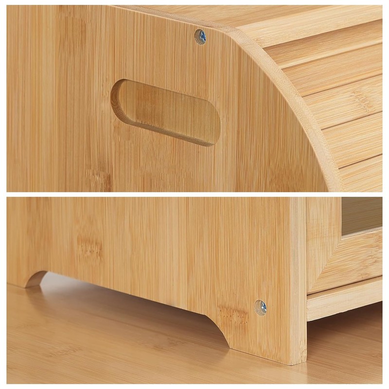 FoverOne Bamboo Bread Box for Kitchen Countertop, Roll-top Breadbox Breads