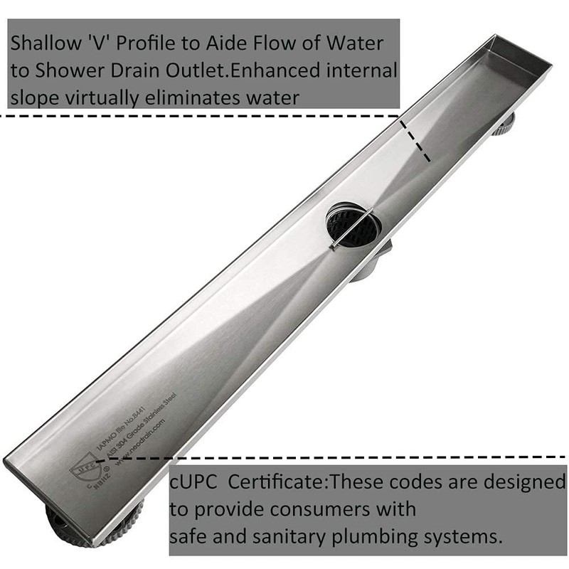 Neodrain 28-Inch Linear Shower Drain with Tile Insert Grate,Brushed 304