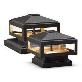 GOODSMANN Landscape Lighting 2PK 12V AC LED Low Voltage Post Cap Lights 3W 150 Lumen 3000K with Cable Connectors 2 Bases for 6X6 (Actual 5.5" x 5.5") and 4X4 (Actual 3.5" x 3.5")