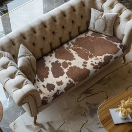Wanyint Brown Beige Cow Print Couch Seat Cushion Cover Separate Sofa Seat Cushion Slipcover Wear-Resistant Sofa Seat Cover Washable Stay in Place for Kids, Pets, L