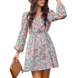 CUPSHE Women's Floral Ditsy Surplice V Neck Mini Summer Dress Long Peasant Sleeve Elastic Waist A Line Fall Dresses