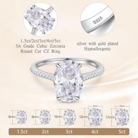 BAGUTTA PAVONE 1.5CT CZ Oval Cut Engagement Rings for Women,Women’s 925 Sterling Silver Solitaire Wedding Bands Engagement Promise Rings for Her with 18K White Gold Plated Size 4