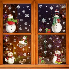 Christmas Window Clings，Christmas Snowflake Stickers，Snowman Window Decals，Window Stickers for Windows Glass，Winter Window Cling，Christmas Decorations Holiday