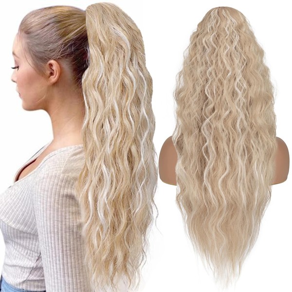 TESS Ponytail Extensions, 80 cm, Ash Blonde with Highlights, Corn