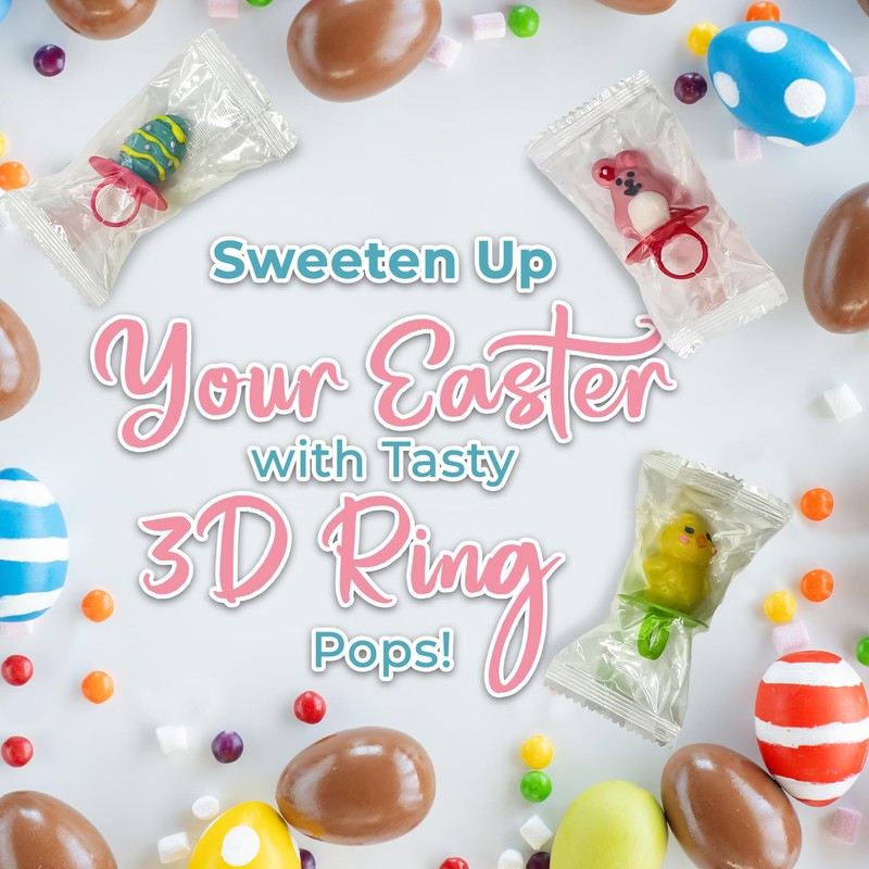 Easter Candy 3D Ring Pops - 18 Individually Wrapped Suckers