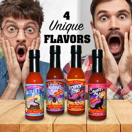 Desert Creatures Hot Sauce Gift Set 4 Pack - 4 - 5 oz - Premium Gourmet Hot Sauce for Chicken Wings and Breakfast Burritos–Perfect Premium Gourmet Gifts for the hot sauce fan-Try if you Dare!