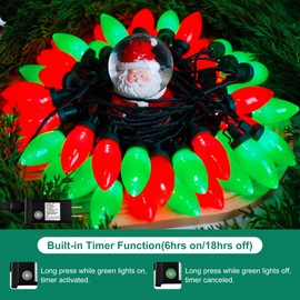 C9 Bulbs Classic Christmas Lights - 50 LED 32ft Strawberry String Light Red&Green - Extendable 8 Modes Funtion with Timer Fairy Lighting for Outdoor, Indoor, Party, Home, Tree Decorations