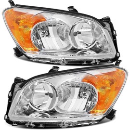 Headlights Assembly Pair Compatible with 2009 2010 2011 2012 Toyota RAV4 Headlamps Replacement Driver & Passenger Side,Chrome Housing Amber Reflector