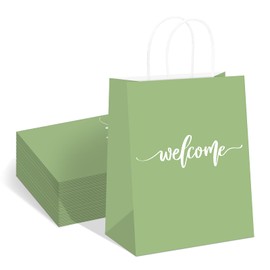 QIELSER Welcome Bags for Wedding Guests Bulk, Olive Green Welcome Gift Bags with Handles Shopping paper Bags Good for Wedding, Birthday Party Supplies, Craft, Packaging, Retail (50)