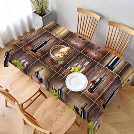 LoLo UoUo Wine Liquor Cabinet Rectangle Tablecloth 60x84 Inch Outdoor Retro Red Wine Bottle Glass Grape on Wooden Table Cover Decorations for Kitchen Home Dinner Party Indoor