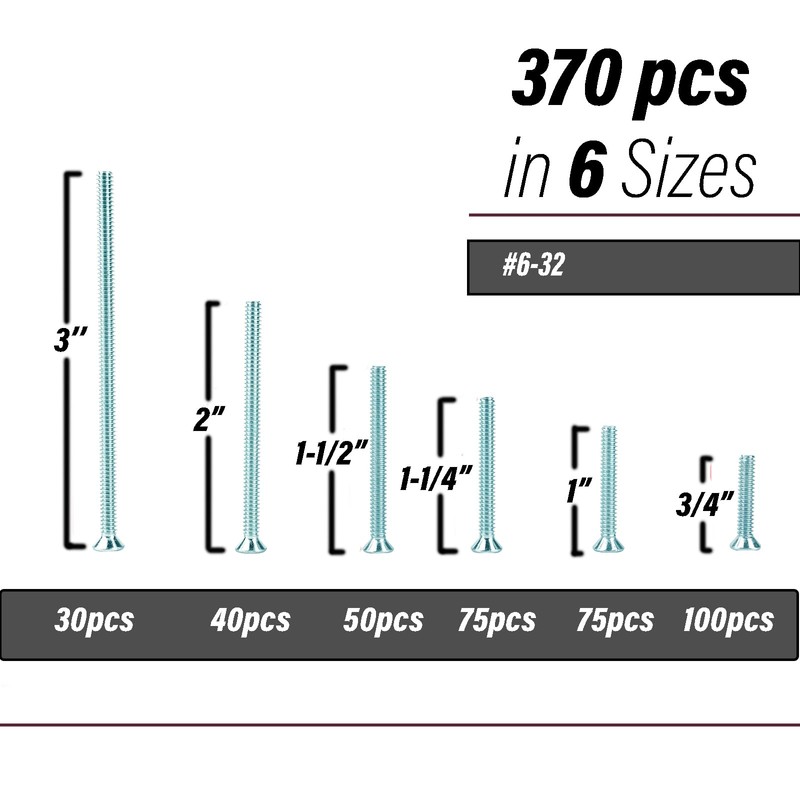 T.K.Excellent Flat Head Phillips Electrician's Machine Screw Kit,370 Pcs