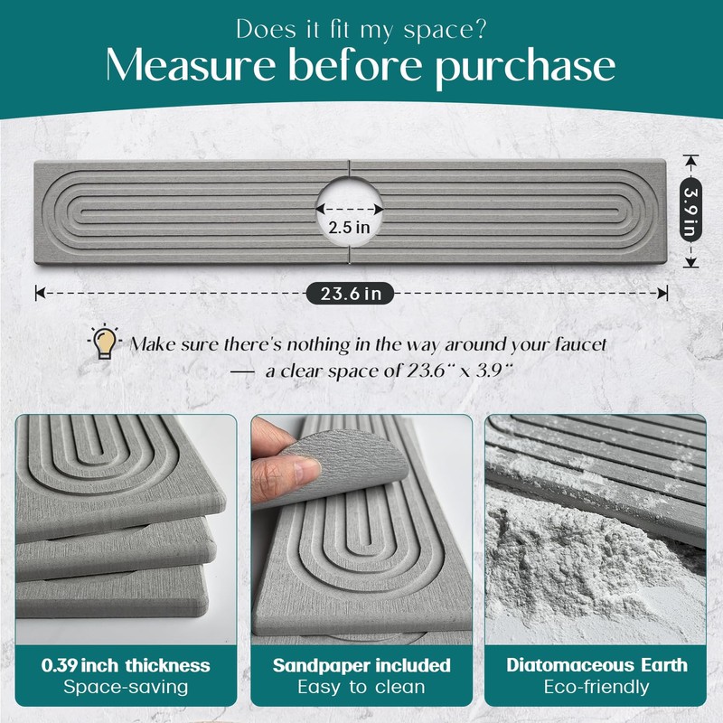 Dreatim Kitchen Faucet Absorbent Mat - Diatomaceous Earth Splash Guard