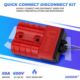 Uddick 2PCS 50A 6-10 Gauge Battery Cable Quick Connect/Disconnect Connector Plug Kit with Wire Harness Dust Cover (Red 6AWG)