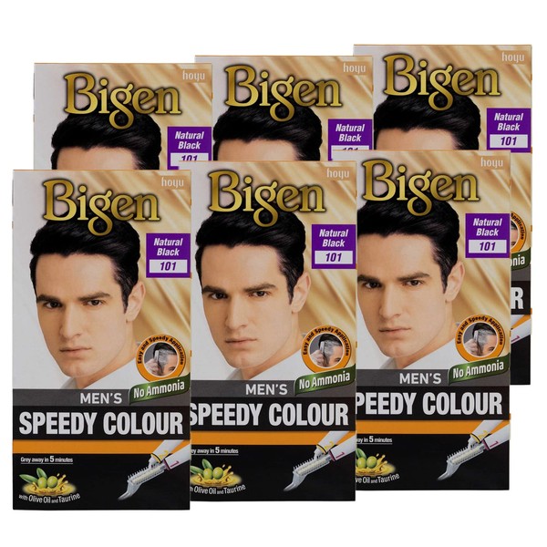 6 x Bigen Men's Speedy Colour | Easy & Speedy Application | No Ammonia | with Applicator Comb - 102 Brown Black