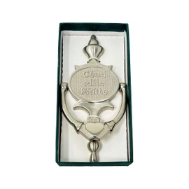 Exclusively Irish Claddagh Door Knocker for Front Door Cead Mile Failte Knocker 8" Brass, Satin Nickel Ireland Welcome Gift (Satin Nickel)