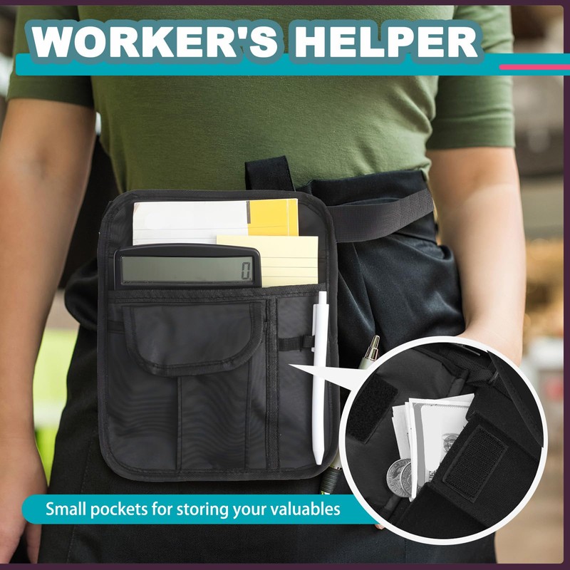 Roucerlin Black Server Pouch for Waitress, Adjustable Serving Waiter Apron