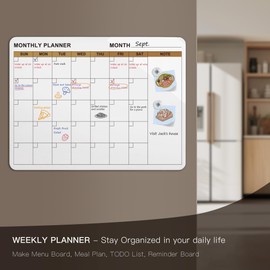 SELEAD Magnetic Glass Whiteboard Monthly Planner - 32”x24” Large Calendar Dry Erase White Board for Wall, Memo Bulletin Board for Home School Office - White&Gold