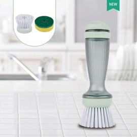 Kitchen Cleaning Brush with Replaceable Sponge and Soap Dispenser - Ideal for Washing Dishes, Pots, and Pans (Grey)