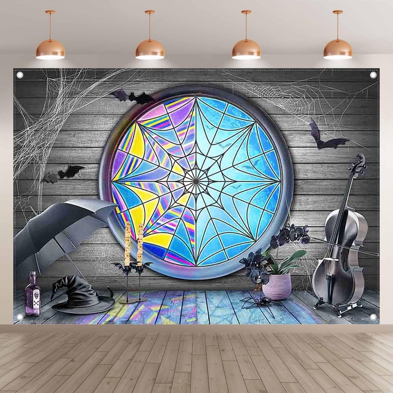 Yriujul Fabric 7x5ft Halloween Spider Web Window Photography Backdrop Horror