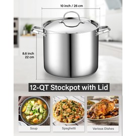 Cooks Standard 18/10 Stainless Steel Stockpot 12-Quart, Classic Deep Cooking Pot Canning Cookware with Stainless Steel Lid, Silver