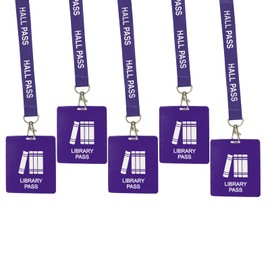 Student Hall Pass Lanyards with Unbreakable Card Passes School Classroom Passes Set for Teacher Parents, 5 PCS (Library)