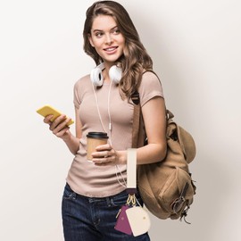 Hovmwey Keychain Wallet, Detachable Dual Pouch Wristlet Wallets for Women Men, Portable Mini Zip Around Small Wallet Coin Purse(Dark Violet+White)