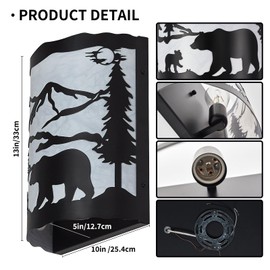 Monaxon Rustic Bear Sconce Wall Lamp with Shade – E26 Base, Large Modern Farmhouse Wall Light for Bedroom, Living Room, Hallway, Stairway, Headboard, Porch-13 H*10 W*5 D（in）