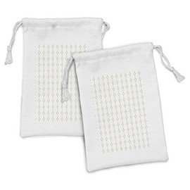 Ambesonne Geometric Fabric Pouch Set of 2, Ornamental Stars Pattern in Vertical Direction Abstract Rhombuses Shapes, Small Drawstring Bag for Toiletries Masks and Favors, 9" x 6", Camel and White