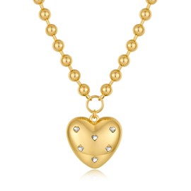CLASSYZINT Chunky Puffy Heart Necklace Big Heart Pendant Necklace Gold Chain Link Necklace for Women