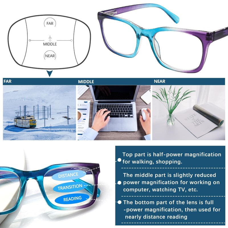 Ronecool 3 Pack Progressive Multifocus Reading Glasses for Women Men